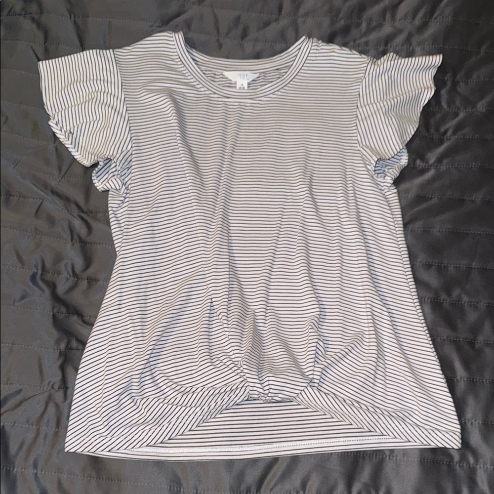 WOMENS STRIPED RUFFLE SLEEVE TOP
